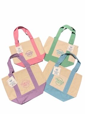 NWT Trader Joe’s Mini Pastel Set of 4 Canvas Tote Bags Pink, Green, Purple, Blue
